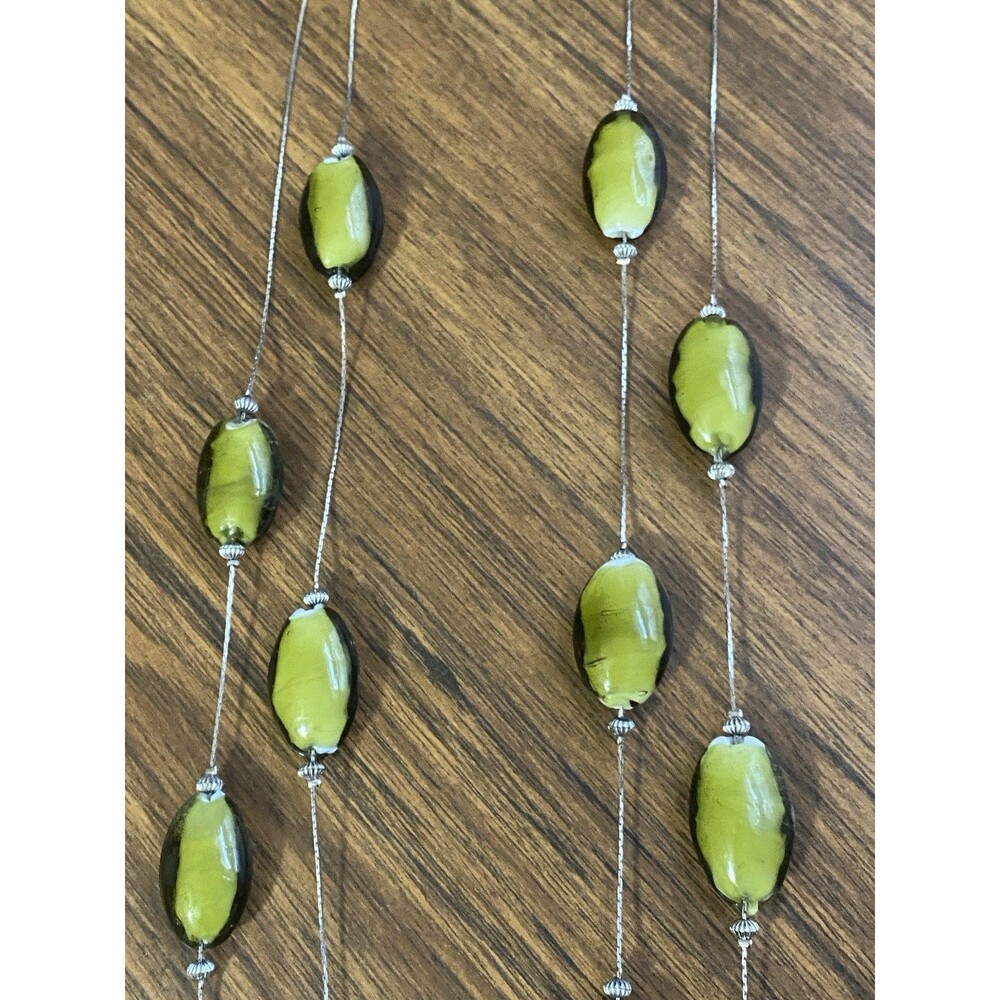 Art Glass Double Strand Chain Necklace Green & Black Beads Boho Fairy Whimsygoth - Picture 7 of 9